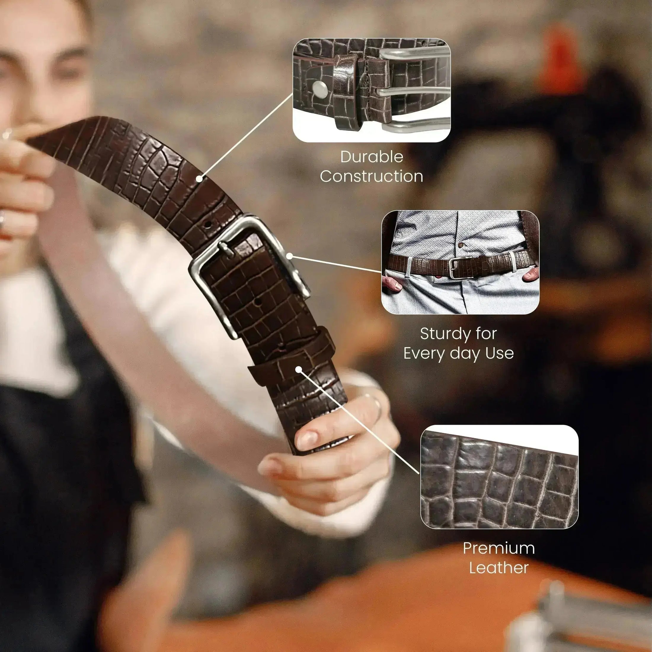 Men's Black Genuine Leather Dress Belt