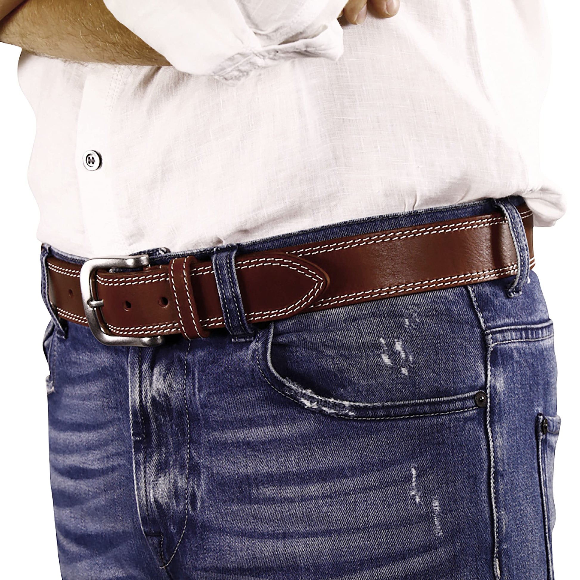 Men's Dark Red Genuine Leather Dress Belt - Style 1001 - Made in Turkey - FERLA USA