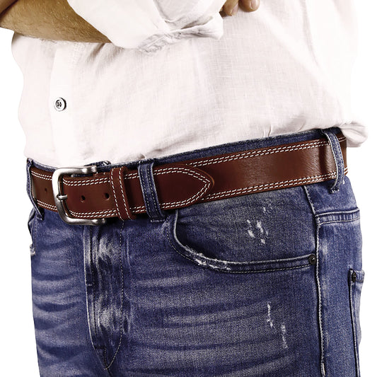 Men's Dark Red Genuine Leather Dress Belt - Style 1001 - Made in Turkey - FERLA USA